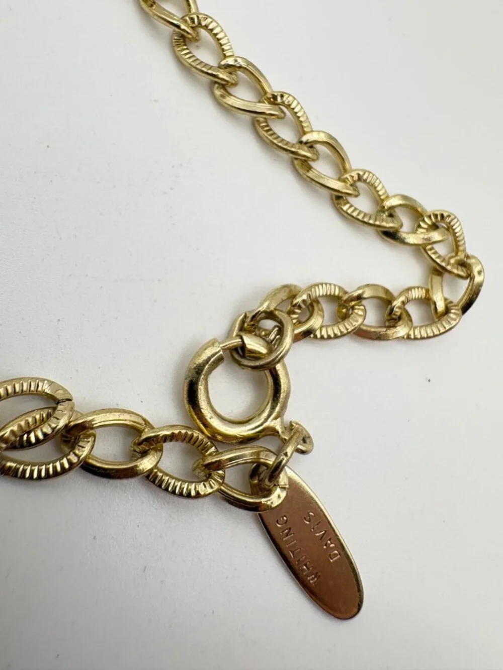 Vintage Whiting & Davis Gold Tone Textured Curb Link Chain Necklace 26 in